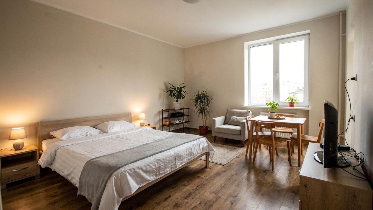 Furnished Kyiv apartment photographed for a short-term rental listing